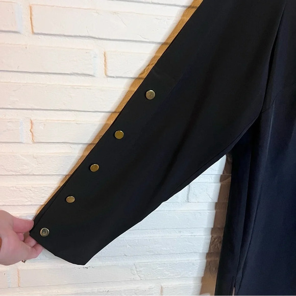 Chico’s Black Choker Neck Gold Faux Button Long Sleeve Blouse, Women’s Size 12 - Picture 3 of 12